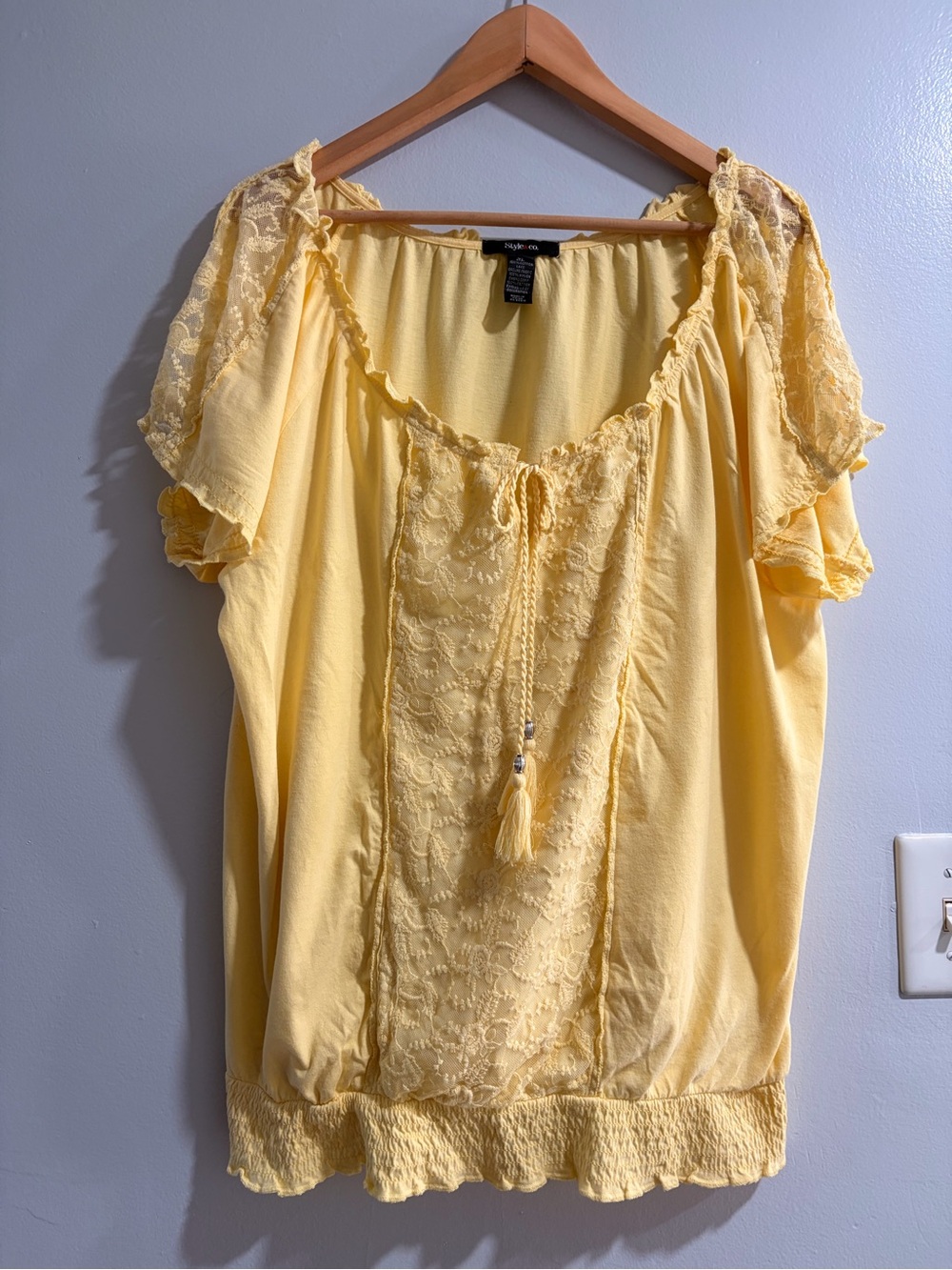 Style & Co. Lemon Lace-Trim Peasant Blouse